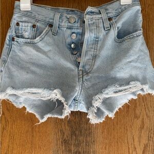 Women's Light Blue Distressed Denim Shorts